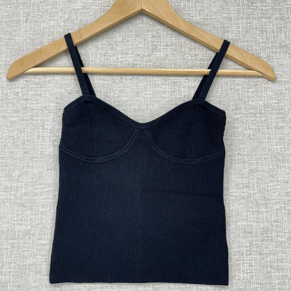 Madewell Sweater Tank Top Women XXS Black Knit Corset Detail Crop Sleeveless‎